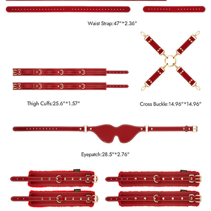 UTIMI Sex Bondage BDSM Kit Restraints 6PCS Sets with Adjustable Handcuffs Ankle Cuffs Thigh Cuffs Blindfold Cross Strap Waist Belt SM Adult Sex Toys for Men Women and Couples