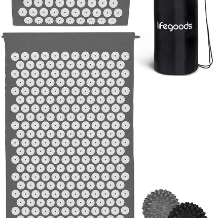LifeGoods Acupressure Mat with Pillow - Acupressure Mat - Acupressure Mat+ - Acupressure Mat - Acupuncture Mat - Massage Mat - Back - Spike Mat - Fakir Mat - Nail Mat - Acupressure Mat