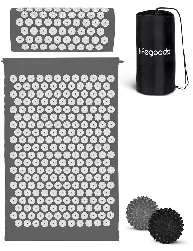 LifeGoods Acupressure Mat with Pillow - Acupressure Mat - Acupressure Mat+ - Acupressure Mat - Acupuncture Mat - Massage Mat - Back - Spike Mat - Fakir Mat - Nail Mat - Acupressure Mat