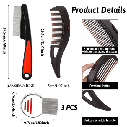 Tyqour 3 pieces stainless steel lice comb dandruff comb for humans stainless steel flea comb dogs professional tear stain remover comb for dogs cats stainless steel fine tooth comb for children adults