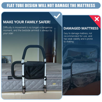 Kaucytue Bed Riser, Bed Rail Fall Protection for Adults with 2 Handrails &amp; Storage Bag, Portable Adjustable Bed Entry Aid, Grab Bars for Seniors, Safe and Stable