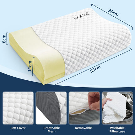 NOFFA Memory Foam Pillow Orthopedic Pillow Neck Support Pillow - for stomach, side and back sleepers, height adjustable, firmness adjustable pillow for neck support 55 x 35 x (1 1/8, 8/5) cm