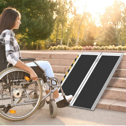 Izrielar Wheelchair Ramp Foldable 91CM, Wheelchair Ramp, Aluminum Wheelchair Ramp, Non-Slip Ramp Wheelchair, Mobile Access Rail Load Capacity up to 270kg, Folding Ramp for Stairs, Steps, Barriers