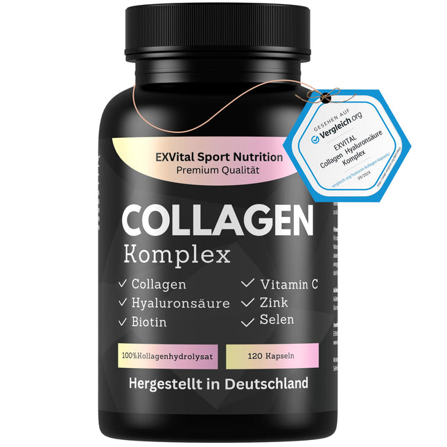 Collagen Hyaluronic Acid Complex, 120 Collagen Capsules from grass-fed beef, enriched with biotin, vitamin C, B2, zinc &amp; selenium, 1000mg collagen hydrolysate per day