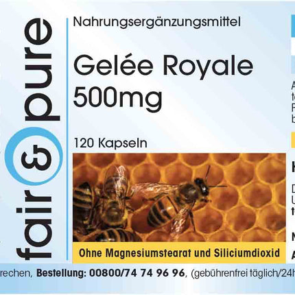 Fair &amp; Pure® - Royal Jelly 500 mg - 120 Capsules - Standardized to 4% 10-HDA - Gently freeze-dried