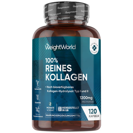 Collagen Capsules - 1200mg Pure Marine Collagen Types I and III - Hydrolyzed Fish Collagen Peptides - 120 Capsules for a 2-Month Supply - Alternative to Powder - WeightWorld