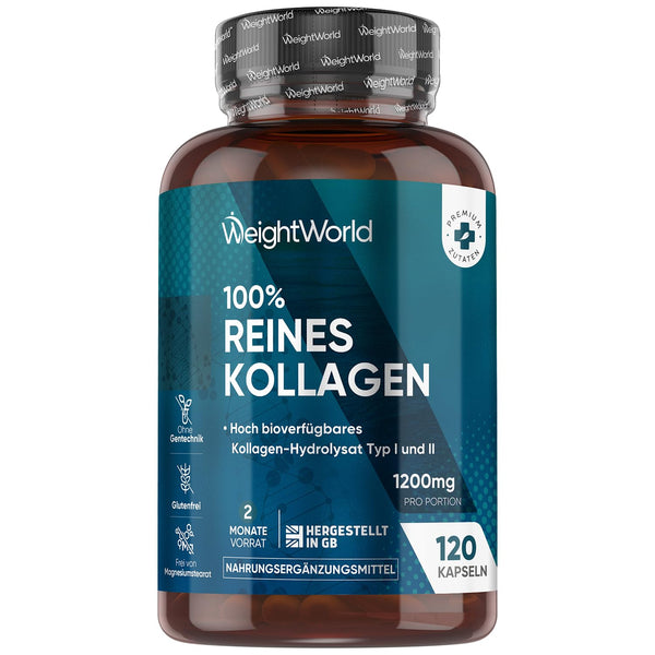 Collagen Capsules - 1200mg Pure Marine Collagen Types I and III - Hydrolyzed Fish Collagen Peptides - 120 Capsules for a 2-Month Supply - Alternative to Powder - WeightWorld
