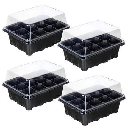 Schramm® 4 piece cultivation set greenhouse cultivation tray pots indoor greenhouse 18.5 x 15 x 8 cm for 48 cultivation pots cultivation set mini greenhouse black