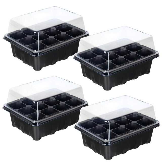 Schramm® 4 piece cultivation set greenhouse cultivation tray pots indoor greenhouse 18.5 x 15 x 8 cm for 48 cultivation pots cultivation set mini greenhouse black
