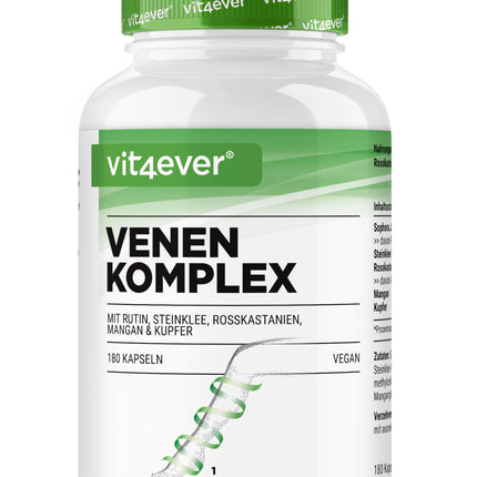 Vein Complex - 180 Capsules - 3 Month Supply - High Dose with Rutin, Sweet Clover, Horse Chestnut Extract, Manganese, Copper - Premium Extracts - Vegan