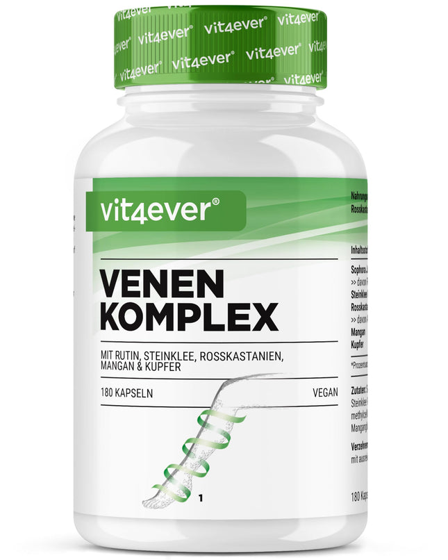 Vein Complex - 180 Capsules - 3 Month Supply - High Dose with Rutin, Sweet Clover, Horse Chestnut Extract, Manganese, Copper - Premium Extracts - Vegan