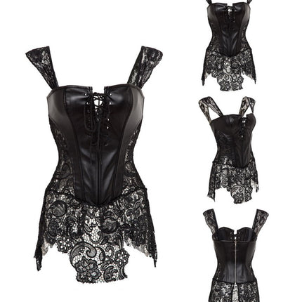 KUOSE Women's Overbust Faux Leather Corset Dress Plus Size, 36-38 EU, Black