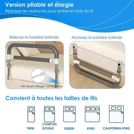NJUN Bed Riser for Seniors, Bed Rail, Adult Fall Protection, Foldable Bed Riser, Bed Handle, Adjustable Height, for Pregnant Women, Elderly, Postoperative Use (Gray-White)