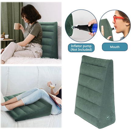 ZHYUAN Inflatable Triangle Pillow, Flocked Inflatable Pillow, Wedge Pillow, Inflatable Pillow, Reflux Pillow against Snoring, Comfortable Sleep, Travel, Pain Relief (Deep Green)