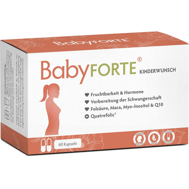 BabyFORTE Fertility Tablets | vegan | Folic Acid 800 μg, Quatrefolic, Maca, Inositol, Iodine | 60 Capsules | Pregnancy Vitamins