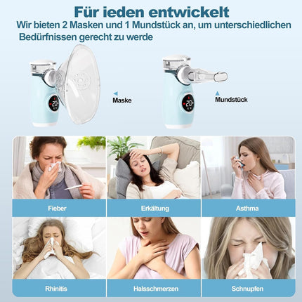 Swetfela Nebulizer for Adults and Children with LED Screen, Self-Cleaning Mode, 3 Timed Spray Modes, with 2 Masks and Mouthpiece, Portable USB Rechargeable Nebulizer