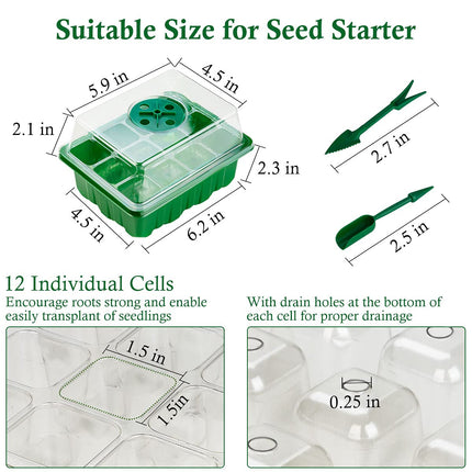Fohil 10 Pieces Indoor Greenhouse Propagator, Mini Greenhouse Propagation Set, Plastic Propagation Trays with Small Garden Tools and Plant Label, 12 Holes, Ideal for Seedling Plant Cultivation