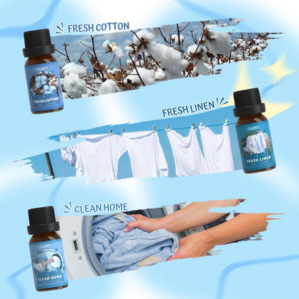SALUBRITO Clean Essential Oils Set, Pure Aromatherapy Fragrance Oil for Diffusers, Candle Making, Clean Cotton, Fresh Linen, Clean Home, Powder, Flower Soap, Mint