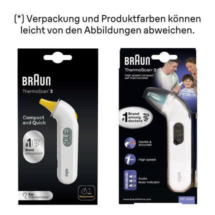 Braun ThermoScan 3 Ear Thermometer | Fast 1-Second Measurement | Audible Fever Indicator | Digital Display | Baby and Toddler Friendly | The #1 Brand with Doctors(1) | IRT3030