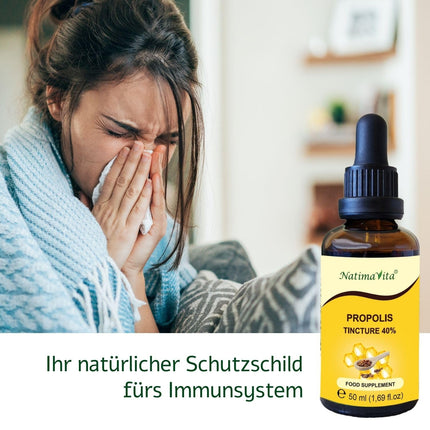 Propolis Tincture 40% - 50 ml - Pure High-Dose Drops - 100% Natural Extract - Immune System Support - Practical Pipette - NatimaVita
