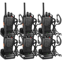 Nestling Walkie-Talkie, Rechargeable, Long Range, 16 Channels, Portable Two-Way Radio with LED Light, Voice Prompts + Original Earpieces, 6 Pack