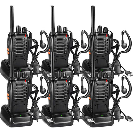 Nestling Walkie-Talkie, Rechargeable, Long Range, 16 Channels, Portable Two-Way Radio with LED Light, Voice Prompts + Original Earpieces, 6 Pack
