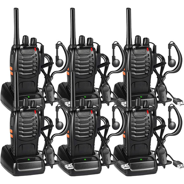 Nestling Walkie-Talkie, Rechargeable, Long Range, 16 Channels, Portable Two-Way Radio with LED Light, Voice Prompts + Original Earpieces, 6 Pack