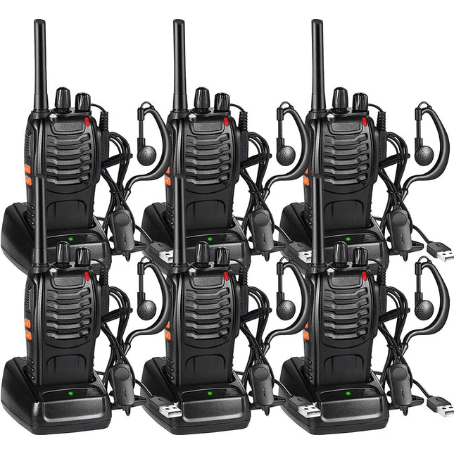 Nestling Walkie-Talkie, Rechargeable, Long Range, 16 Channels, Portable Two-Way Radio with LED Light, Voice Prompts + Original Earpieces, 6 Pack