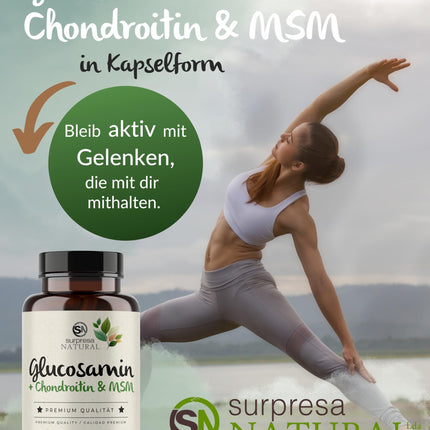Surpresa Natural Glucosamine Chondroitin &amp; MSM Capsules High Dose I 3 x 195 Capsules I 4500 mg per daily dose I Dietary supplement without additives &amp; laboratory tested I 1 month supply