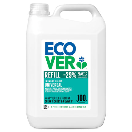 Ecover Laundry Detergent Universal Hibiscus &amp; Jasmine (5L/100 loads), liquid detergent with plant-based ingredients, caring laundry detergent for the preservation and protection of clothes