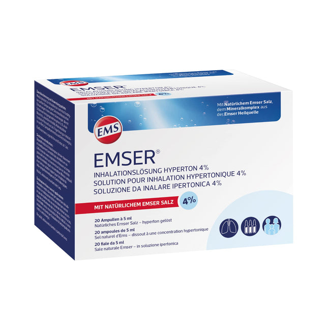 EMSER Inhalation Solution hypertonic 4%: Solution with natural Emser salt for inhalation with nebulizers, e.g. for bronchitis, 20 ready-to-use ampoules of 5 ml each