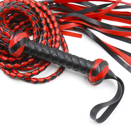 Rapidly Whip Leather Riding Crop 8 Black Red Braided Tassel Whip Flogger Fetish BDSM Sex Toy Props for Stage Performances
