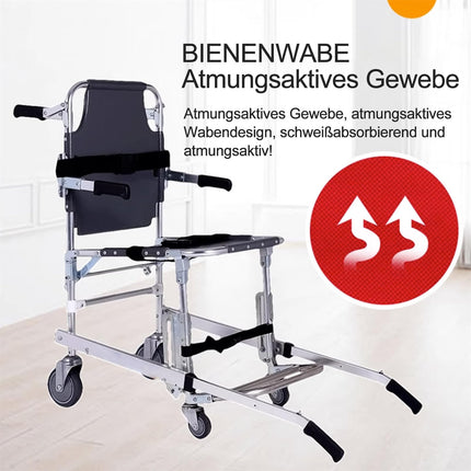 EMS Stair Chairs, Gguwug Transfer Stair Chair Lift Assist Devices Aluminum Lightweight Stairlifts Foldable Transport Wheelchair with 2-Wheel, Load 350Lbs with Quick Release Buckles