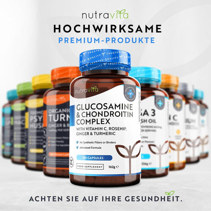 Glucosamine &amp; Chondroitin High Dose with Vitamin C &amp; Turmeric – 2880mg Complex – 180 Tablets – Contributes to the normal function of the immune system – Manufactured by Nutravita