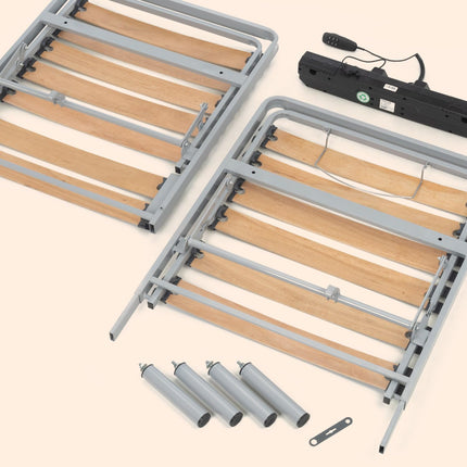 Geriafy - Electrically Adjustable Slatted Frame Home Silver | 90x200 cm | Reinforced and compact | Wired remote control