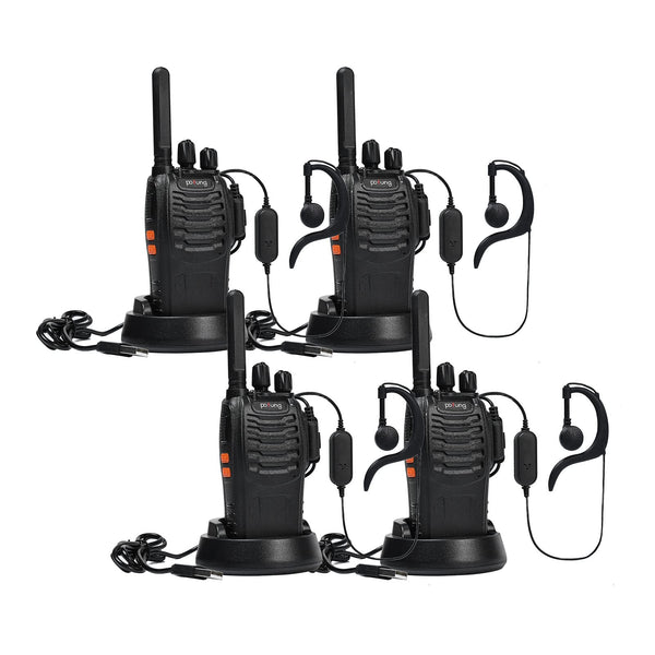 Walkie Talkie PMR446 license-free two-way radio, pofung PT88E 16 channels Professional rechargeable with long range USB charging station and earpieces Black 4 pieces
