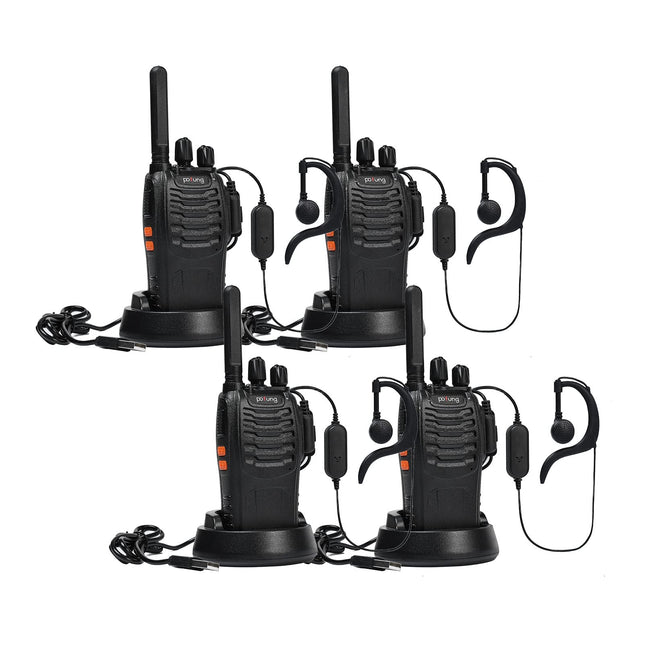 Walkie Talkie PMR446 license-free two-way radio, pofung PT88E 16 channels Professional rechargeable with long range USB charging station and earpieces Black 4 pieces
