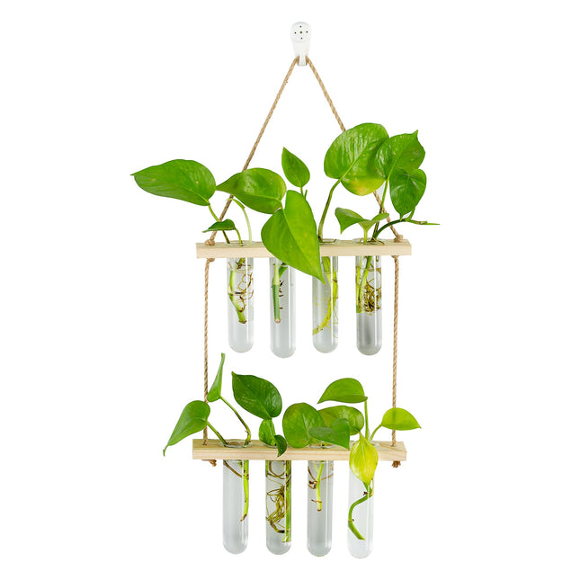 Hanging Propagation Station For Plants Wall Planter Indoor Modern Glass Test Tube Vases For Flowers With Wooden Shelf For Vintage Room Decor Home Office Accessories, 8 Test Tubes