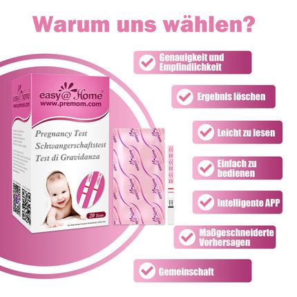 Easy@Home 20 x Pregnancy Test Early Test 10 miu/ml - Sensitive and Fast Test - Early Pregnancy Test Ultra Early Pregnancy Test Strips (20 HCG Tests)