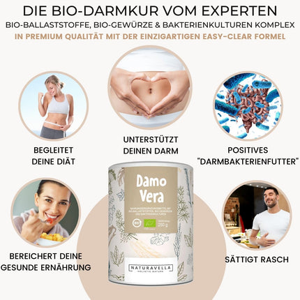 DamoVera® The Organic Colon Cleanse from the Experts | Premium complex of organic fiber, organic spices, and bacterial cultures | Highly dosed, vegan, and laboratory-tested, 250g