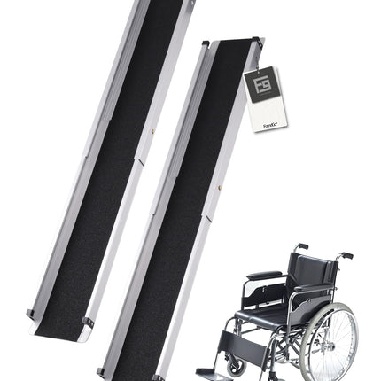 FoundGo 2 pcs. Telescopic Wheelchair Ramp [Max. 300kg 74.5/121cm] Aluminum Ramp Non-Slip Telescopic Ramp Including Carrying Bag for Manual Wheelchair Stairs Bicycle