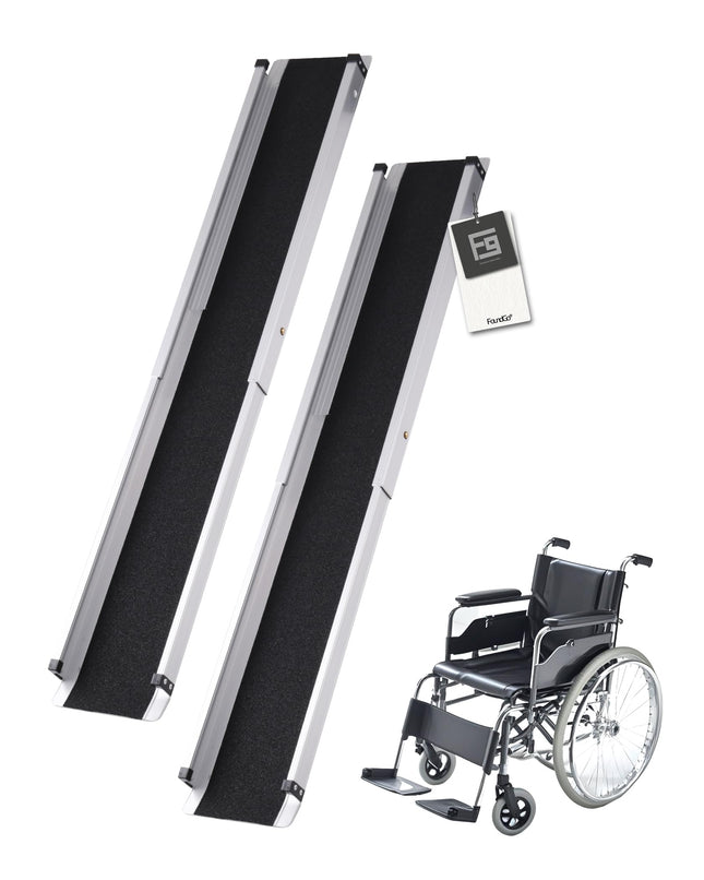 FoundGo 2 pcs. Telescopic Wheelchair Ramp [Max. 300kg 74.5/121cm] Aluminum Ramp Non-Slip Telescopic Ramp Including Carrying Bag for Manual Wheelchair Stairs Bicycle