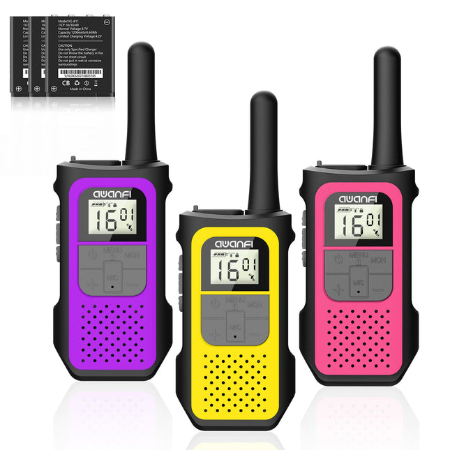 AWANFI Walkie Talkie Rechargeable with 1200mAh Battery, Walkie Talkie for Adults and Children, 16 Channels Two-Way Radio Set, Walky Talky for Camping