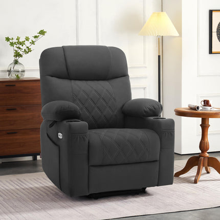 M MCombo TV chair with electric stand-up aid, 2 motors, backrest and legrest separately adjustable, recliner chair with electric reclining function 7501 (microfiber fabric, dark gray)