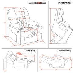 M MCombo TV chair with electric stand-up aid, 2 motors, backrest and legrest separately adjustable, recliner chair with electric reclining function 7501 (microfiber fabric, dark gray)