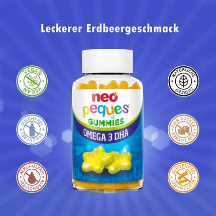 NEO PEQUES Peques | Omega 3 and DHA Gummies for Children | Lemon Flavor | 30 Units | Promotes Memory | Gummies with Choline and B Vitamins | For Children 3 Years and Older