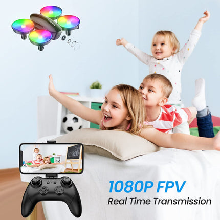Tomzon mini drone with 1080P camera for children and beginners RC quadcopter with LED light, remote-controlled helicopter, drone toy indoor 360° propeller protection/long flight time/throwing go/3D flip drone