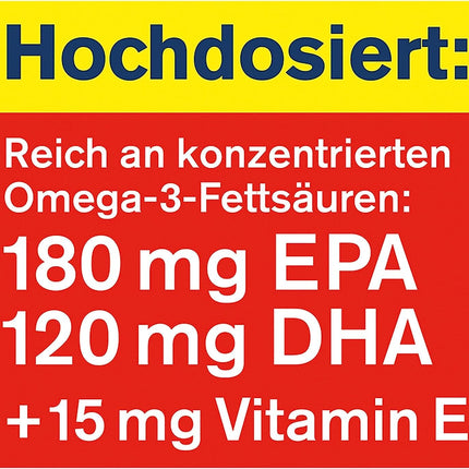 tetesept Omega-3 1000 - Sea Fish and Salmon Oil Capsules - High Dose Omega 3 Fatty Acids DHA, EPA &amp; Vitamin E - Dietary Supplement to Support the Cardiovascular System - 80 Capsules (1 Pack)