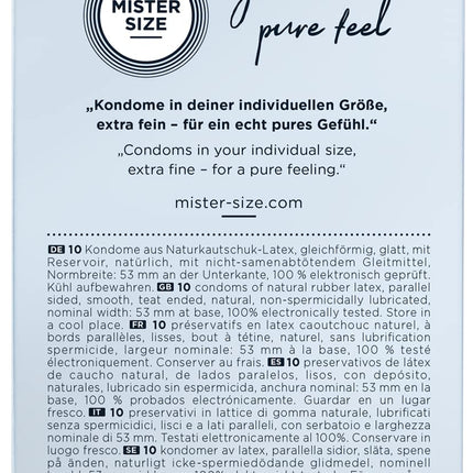 MISTER SIZE Condoms – Extra Thin &amp; Ultra-Thin – Realistic Feel &amp; Extra Moist – Perfect Fit – Made from Natural Rubber Latex for a Natural Feel &amp; Maximum Safety (10 Pack, 53mm)