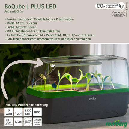 Romberg 16294397 BoQube Greenhouse &amp; Planter L plus LED anthracite-green (Indoor Greenhouses)